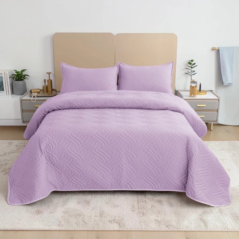 CUBRECAMA QUILT DE VERANO DE 2 PLAZAS MEDIDA 230X250CM DELGADO + 2 FUNDAS DE ALMOHADA LILA - 1