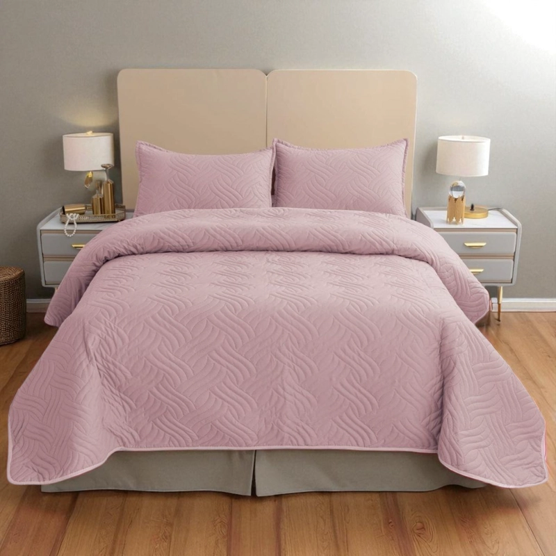 CUBRECAMA QUILT DE VERANO DE 2 PLAZAS MEDIDA 230X250CM DELGADO + 2 FUNDAS DE ALMOHADA PALO ROSA - 1