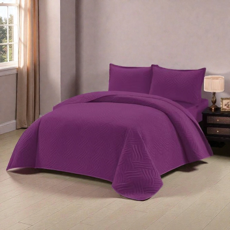 CUBRECAMA QUILT DE VERANO DE 1.5 PLAZAS MEDIDA 180X230CM DELGADO + 1 FUNDA DE ALMOHADA MORADO - 1