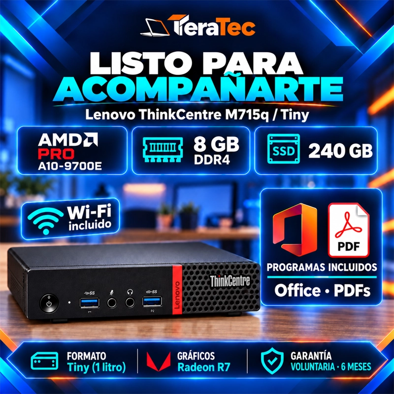 MINI PC THINKCENTRE M715Q TINY AMD PRO A10-9700E 8GB RAM SSD 240GB WIFI