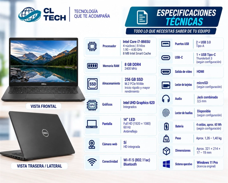 NOTEBOOK DELL LATITUDE 7400 INTEL CORE I7-8665U 8GB RAM SSD 256GB 14 FHD - 2