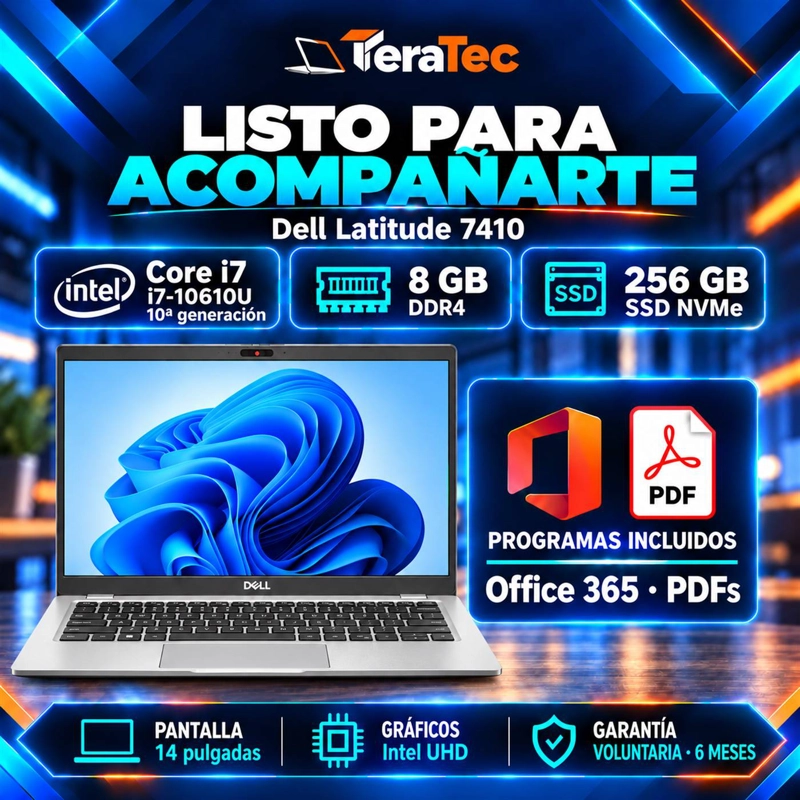 NOTEBOOK DELL LATITUDE 7410 CORE I7-10610U 10ª GENERACION 8GB RAM SSD NVME 256GB REACONDICIONADO - 2