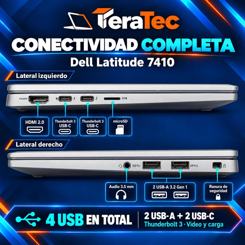 NOTEBOOK DELL LATITUDE 7410 CORE I7-10610U 10ª GENERACION 8GB RAM SSD NVME 256GB REACONDICIONADO - 3