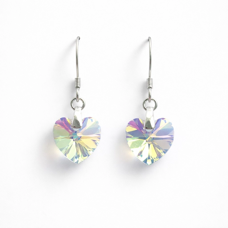 AROS CRISTAL AUSTRIACO CORAZON AURORA BOREAL PLATA LEY 925 - 1