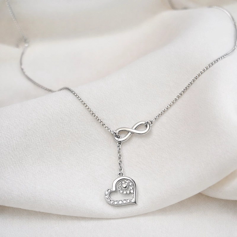 COLLAR INFINITO CORAZON CIRCON ELEGANTE EN PLATA LEY 925 - 3