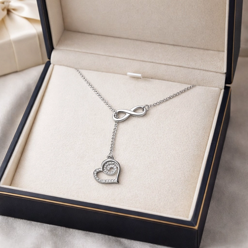 COLLAR INFINITO CORAZON CIRCON ELEGANTE EN PLATA LEY 925 - 4