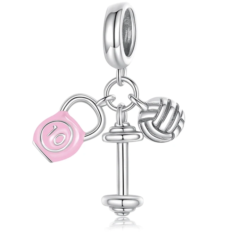 CHARM DIJE EN PLATA 925 DEPORTE VOLEIBOL PESA MANCUERNA - 1