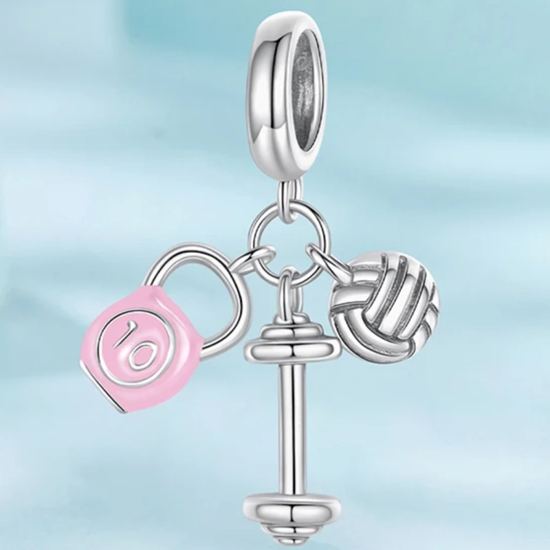 CHARM DIJE EN PLATA 925 DEPORTE VOLEIBOL PESA MANCUERNA - 2