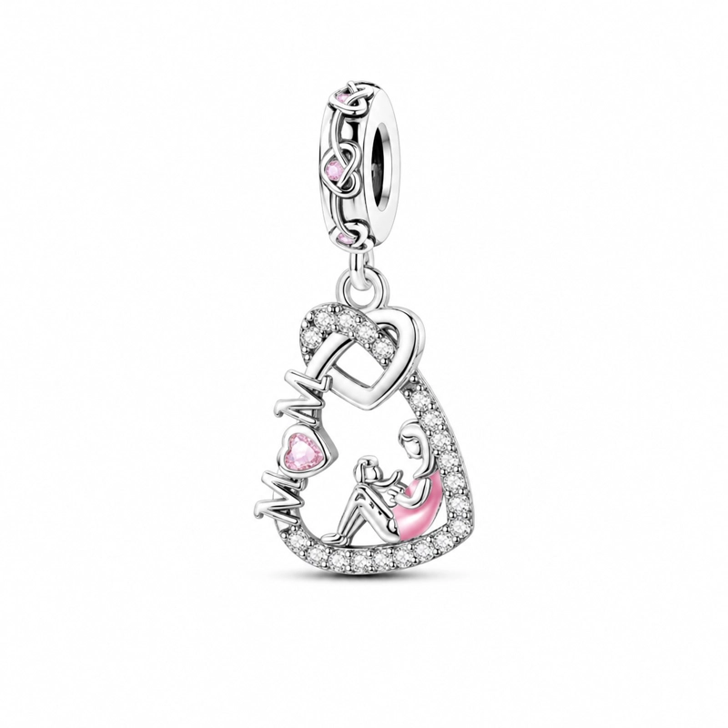 CHARM CORAZON MAMA CON BEBECITO PLATA 925 - 1