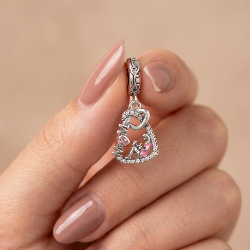 CHARM CORAZON MAMA CON BEBECITO PLATA 925 - 2