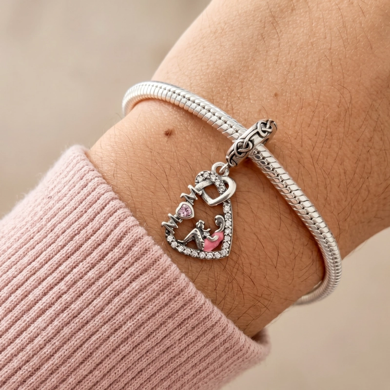 CHARM CORAZON MAMA CON BEBECITO PLATA 925 - 3