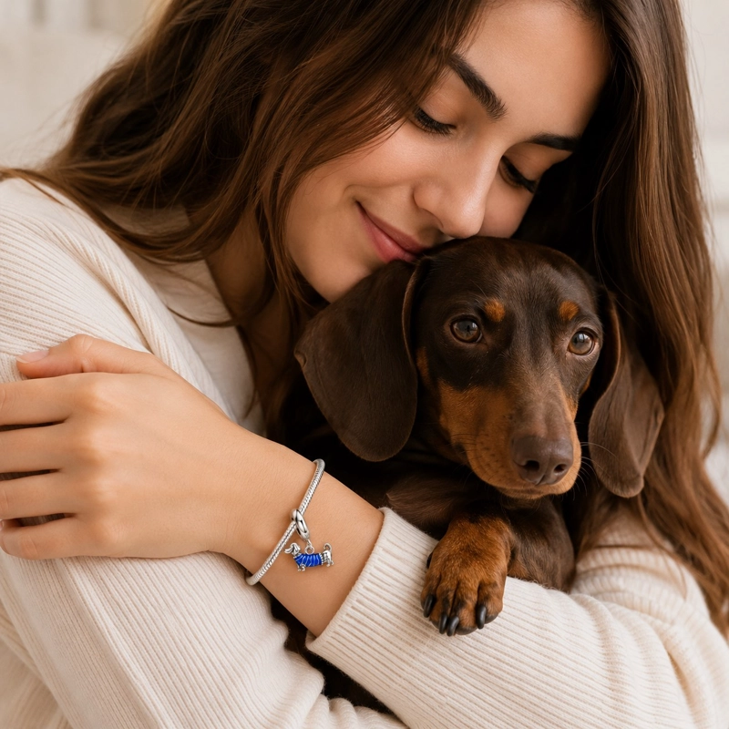 CHARM PERRITO SALCHICHA TIERNO CON ROPITA PLATA 925 - 3
