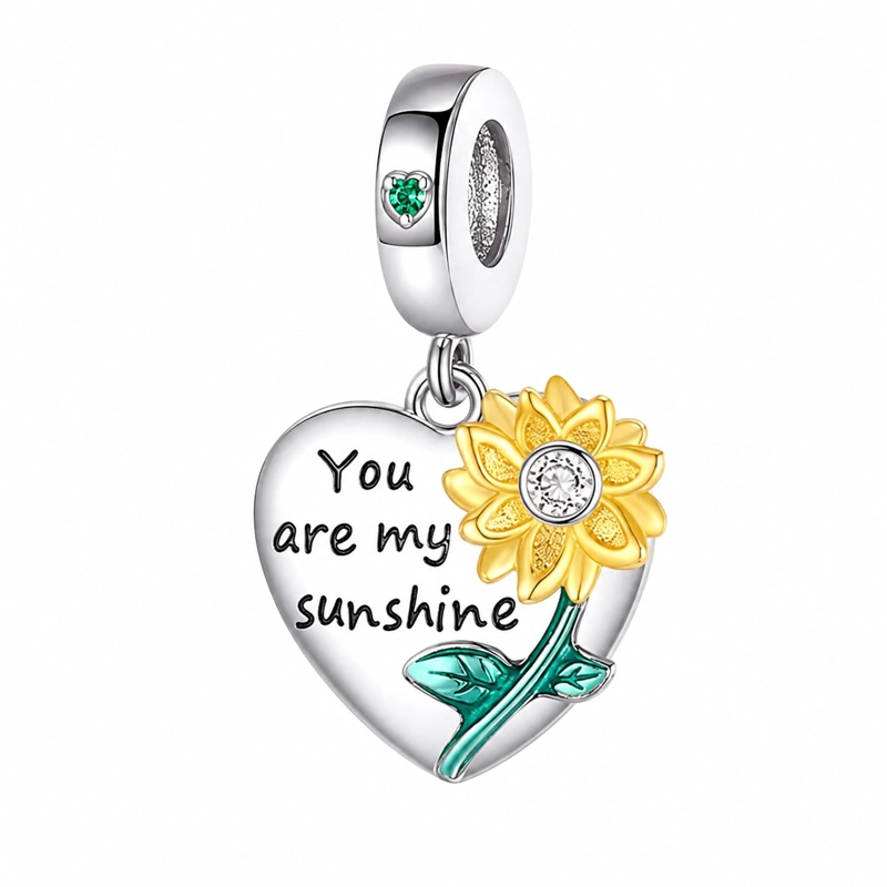 CHARM DIJE CORAZON GIRASOL PLATA 925 - 1