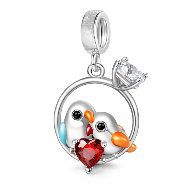 CHARM ANILLO PAJARITOS ENAMORADOS CORAZON EN PLATA 925 - 1