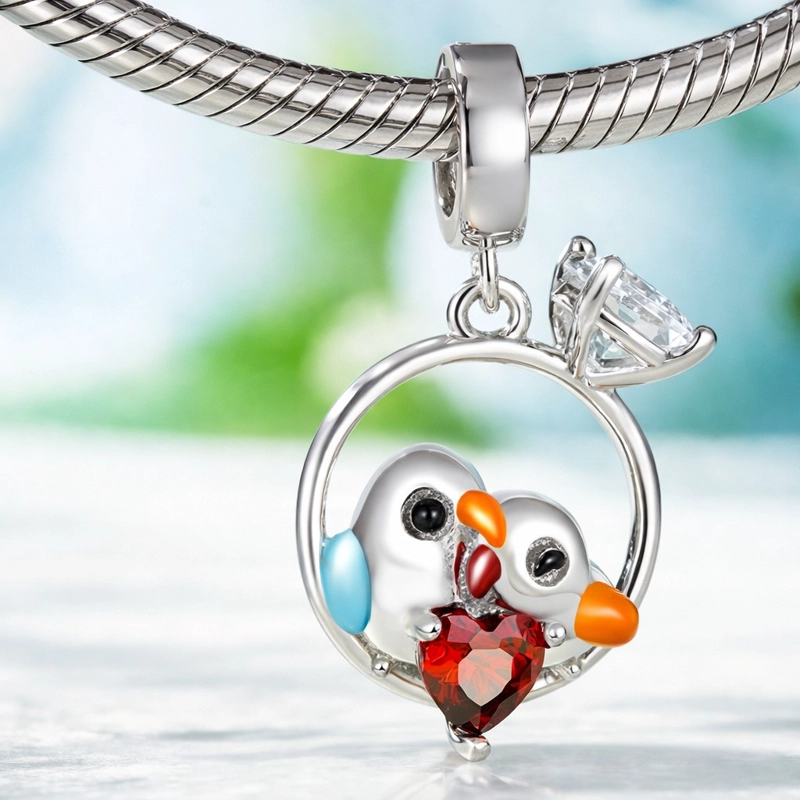 CHARM ANILLO PAJARITOS ENAMORADOS CORAZON EN PLATA 925 - 2