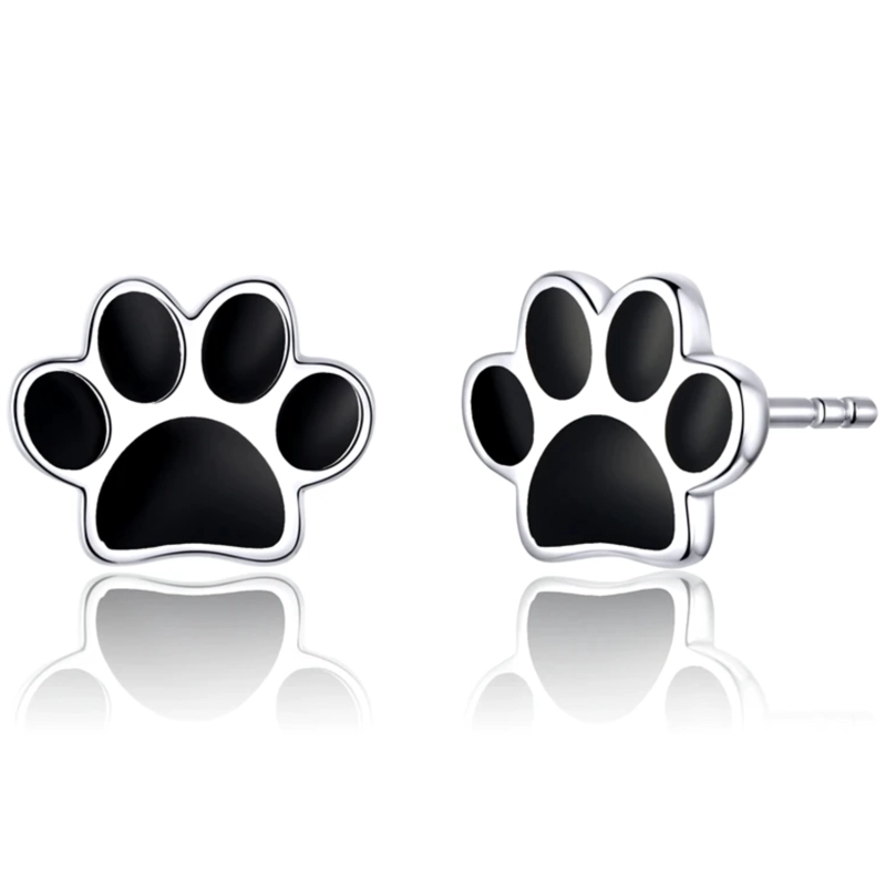 AROS HUELLA DE PERRITO NEGRO EN PLATA 925 - 1