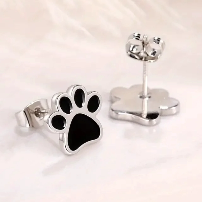 AROS HUELLA DE PERRITO NEGRO EN PLATA 925 - 2