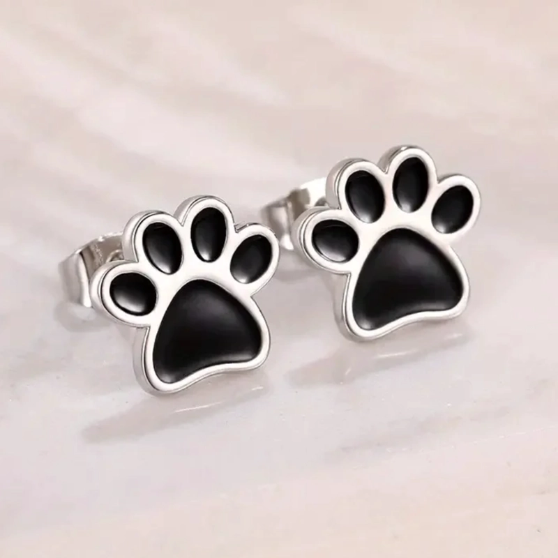 AROS HUELLA DE PERRITO NEGRO EN PLATA 925 - 3