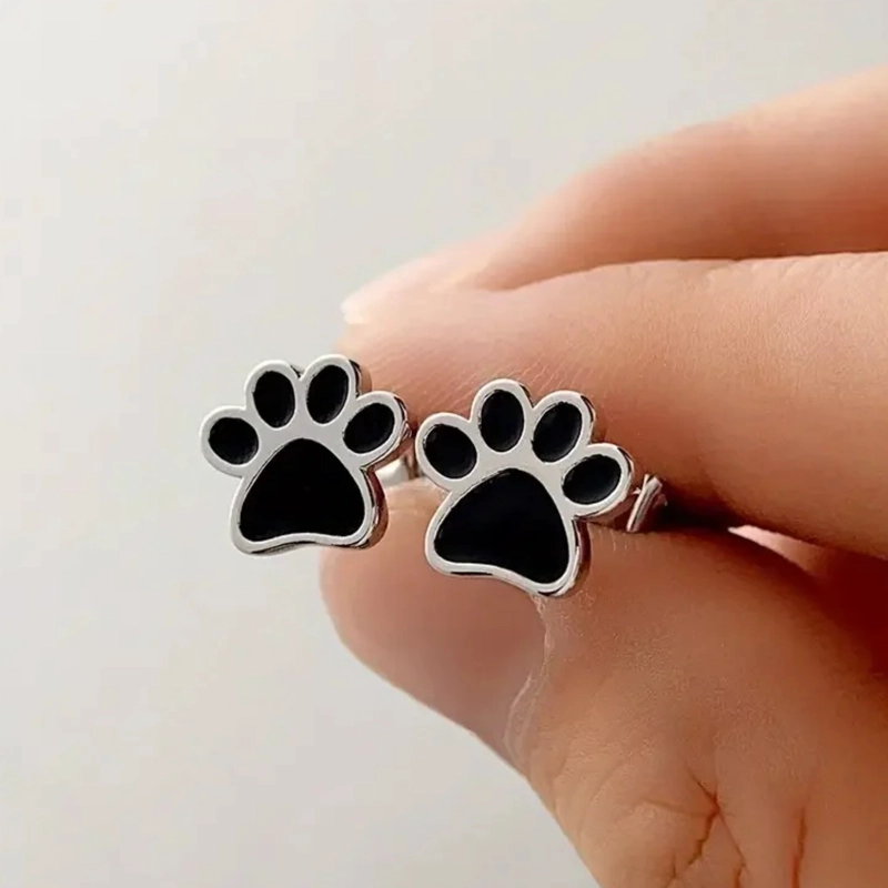 AROS HUELLA DE PERRITO NEGRO EN PLATA 925 - 4