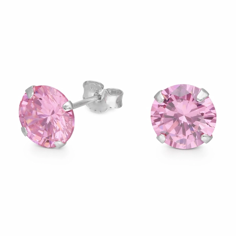 AROS DE PLATA 925 CON CIRCON ROSA FRANCIA 8 MM