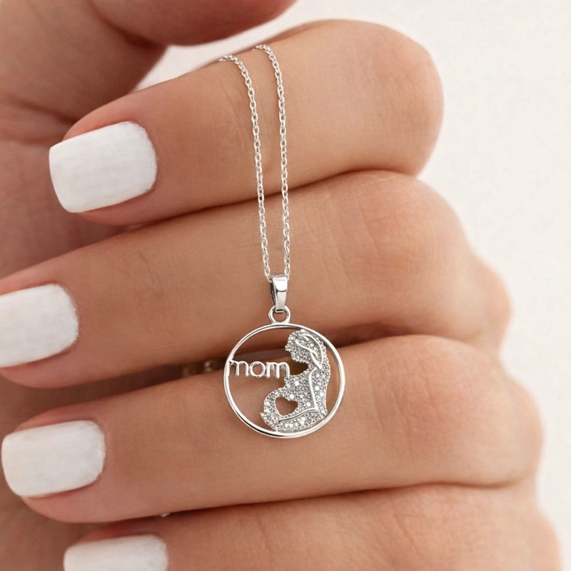 COLLAR COLGANTE MOM CIRCON ELEGANTE PLATA LEY 925 - 2