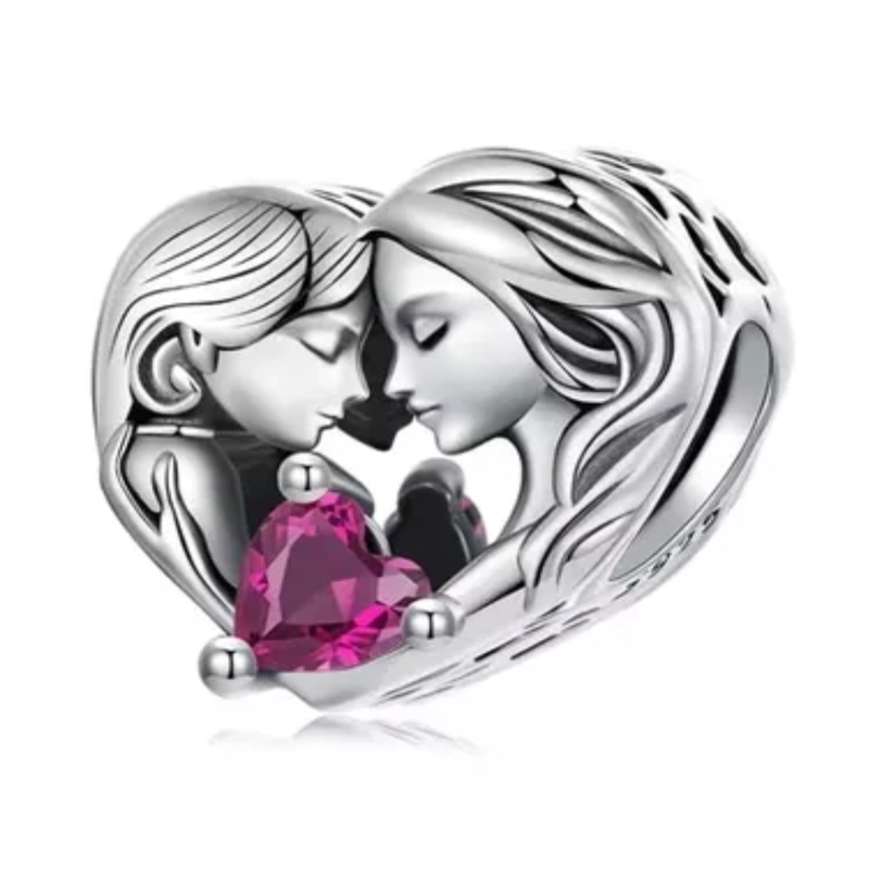 CHARM MAMA E HIJA EN PLATA 925 CON CIRCON ROSA - 1