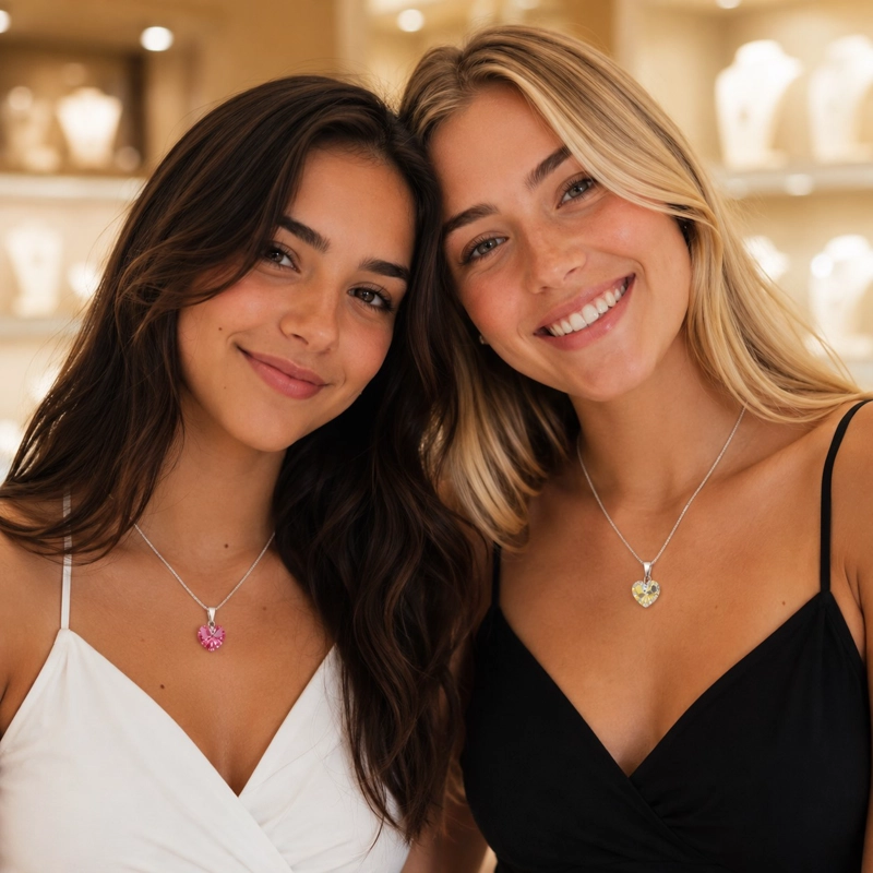 PACK 2 COLLARES CORAZON ROSA Y CRISTAL AMIGAS POR SIEMPRE PLATA 925 - 2