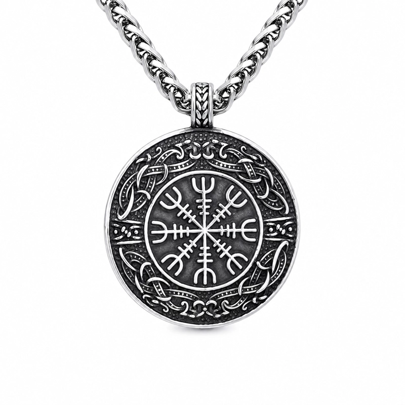 COLLAR HOMBRE BRUJULA DE RUNAS VIKINGAS ACERO INOXIDABLE