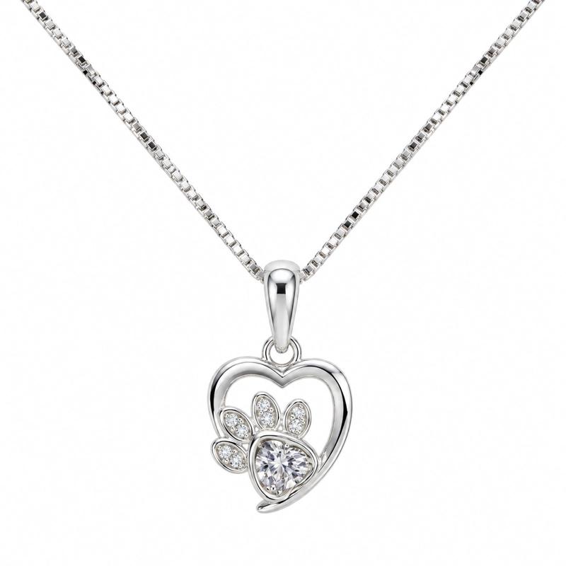 COLLAR HUELLA DE MASCOTA CIRCON PLATA LEY 925 - 1