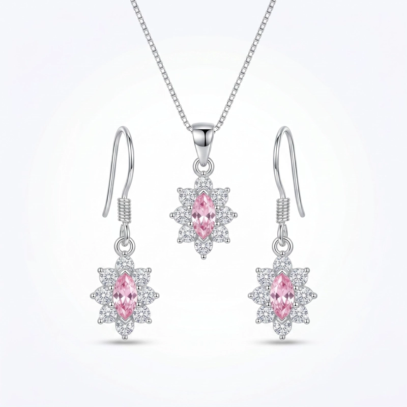 CONJUNTO COLLAR Y AROS LADY CIRCON PLATA LEY 925 - 1