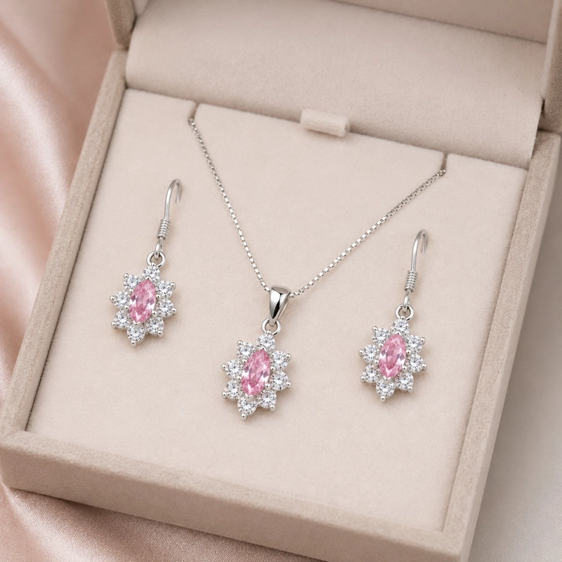 CONJUNTO COLLAR Y AROS LADY CIRCON PLATA LEY 925 - 3