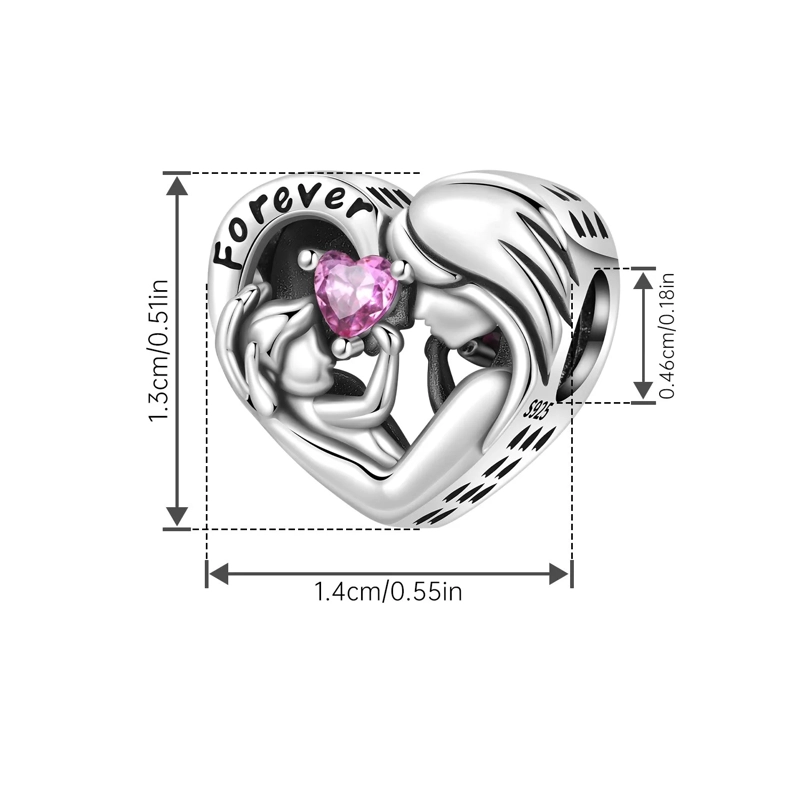 CHARM DIJE MAMA CON BEBE  CIRCON ROSA PLATA 925 - 3