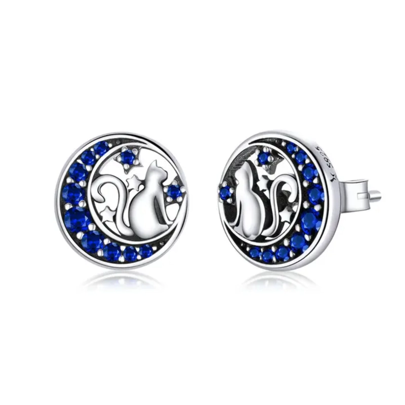 AROS GATO CON LUNA EN PLATA 925