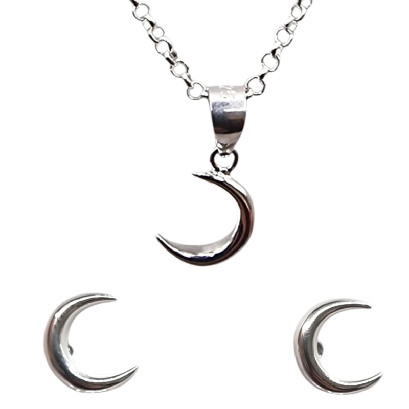 CONJUNTO COLLAR Y AROS MEDIA LUNA EN PLATA 925 - 1