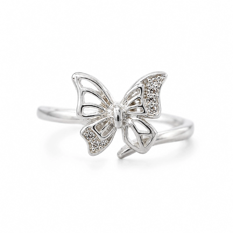 ANILLO AJUSTABLE MARIPOSA EN PLATA LEY 925