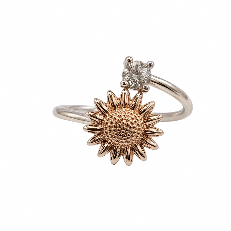 ANILLO GIRASOL AJUSTABLE PLATA LEY 925 - 1