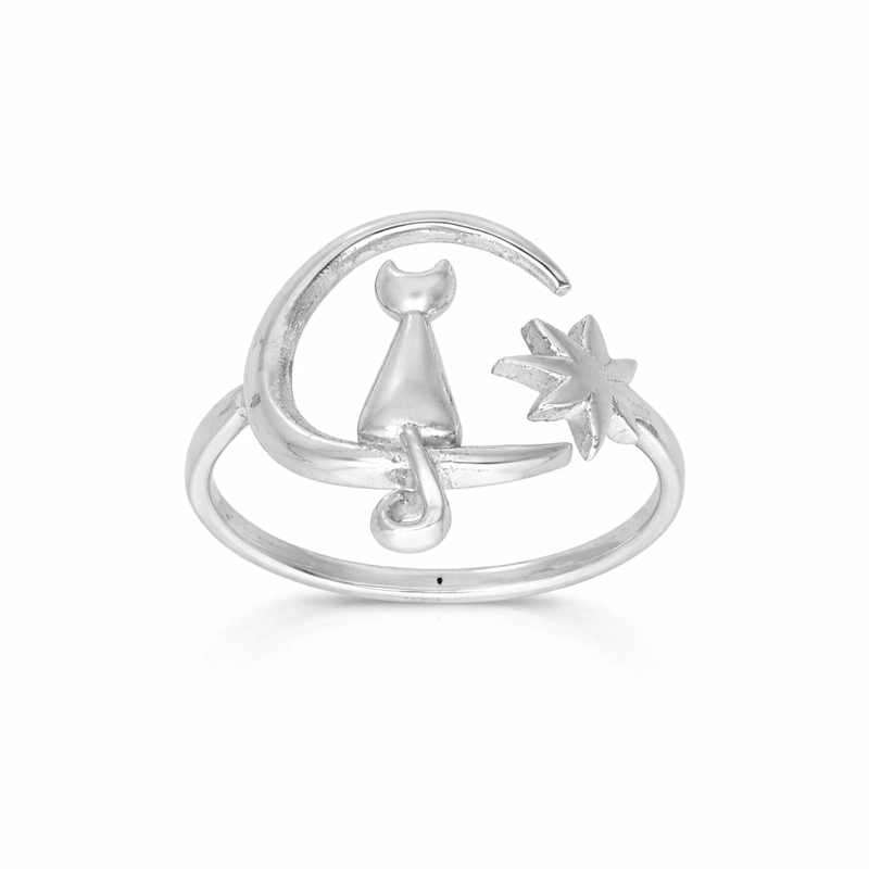 ANILLO GATITO EN LA LUNA AJUSTABLE PLATA LEY 925 - 1