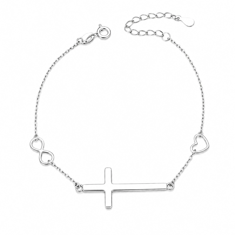 PULSERA CRUZ CORAZON INFINITO PLATA 925