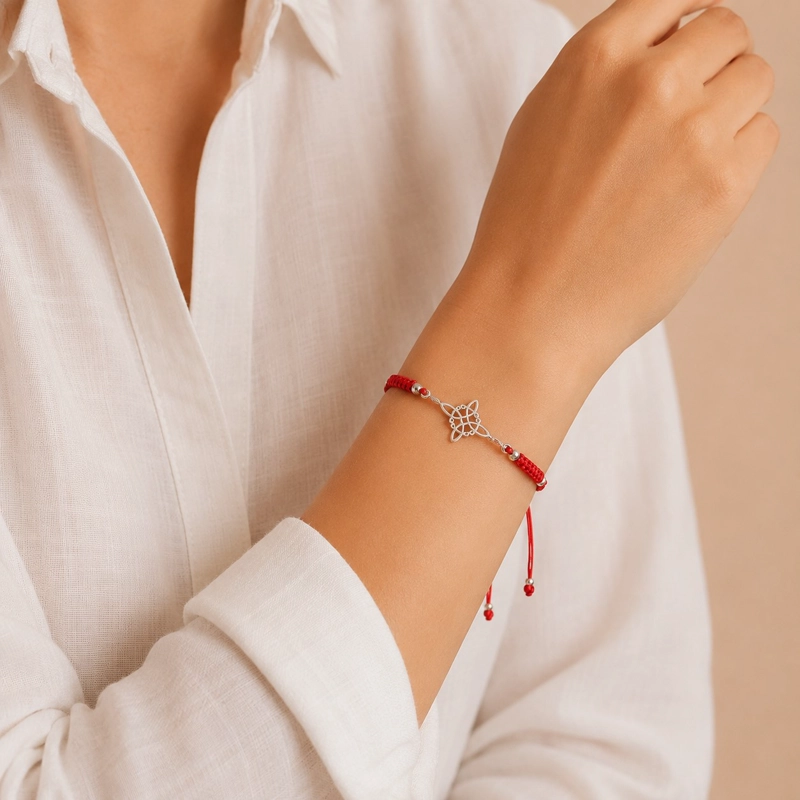 PULSERA HILO ROJO NUDO DE BRUJA AJUSTABLE PLATA 925 - 2