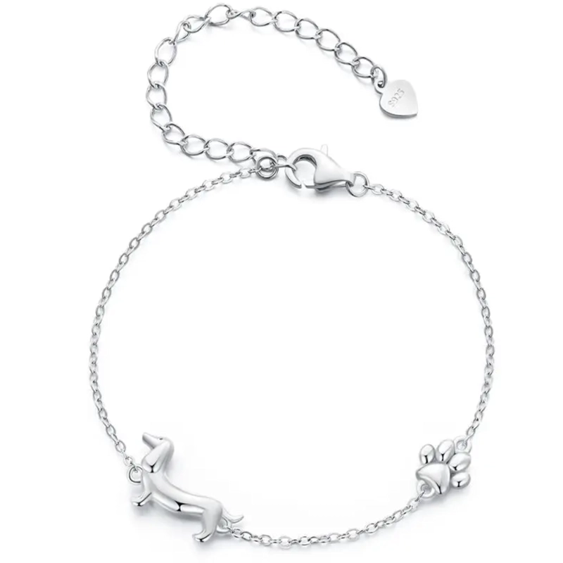 PULSERA PERRITO SALCHICHA DACHSHUND HUELLA EN PLATA 925