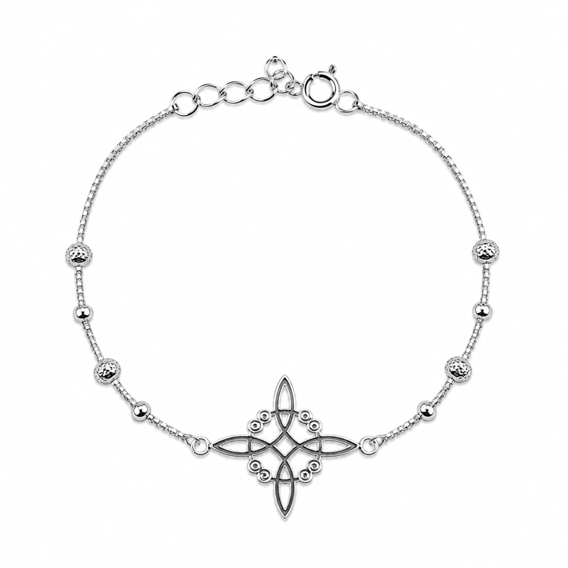 PULSERA NUDO DE BRUJA BOLITAS PLATA 925 - 1