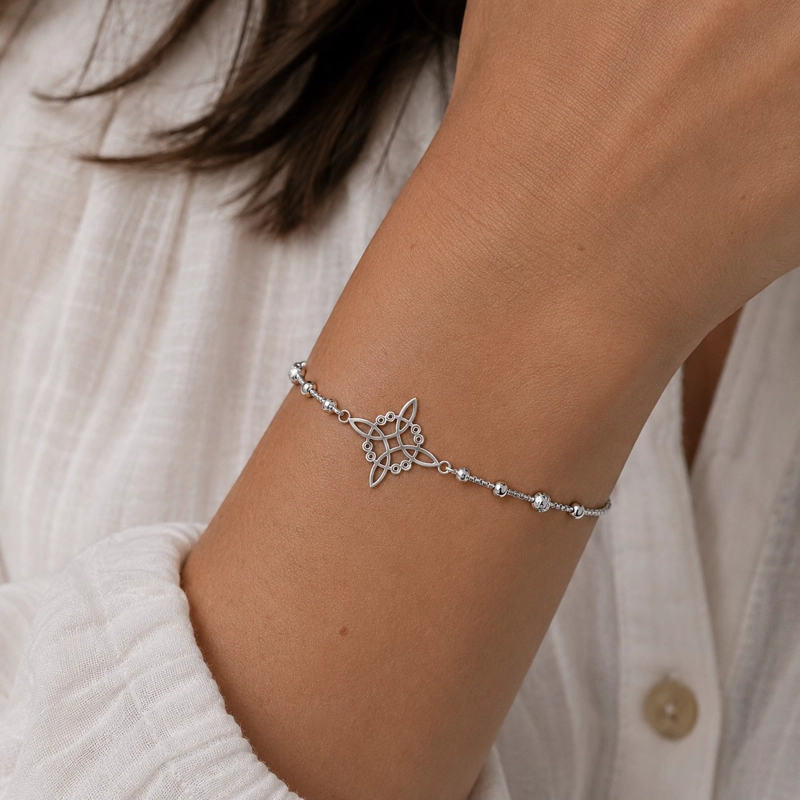 PULSERA NUDO DE BRUJA BOLITAS PLATA 925 - 2