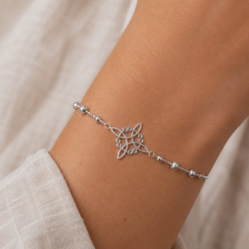 PULSERA NUDO DE BRUJA BOLITAS PLATA 925 - 3