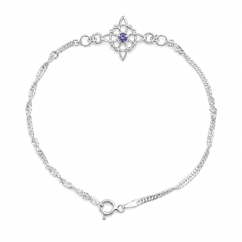 PULSERA NUDO DE BRUJA CIRCON MORADO PLATA 925 - 1