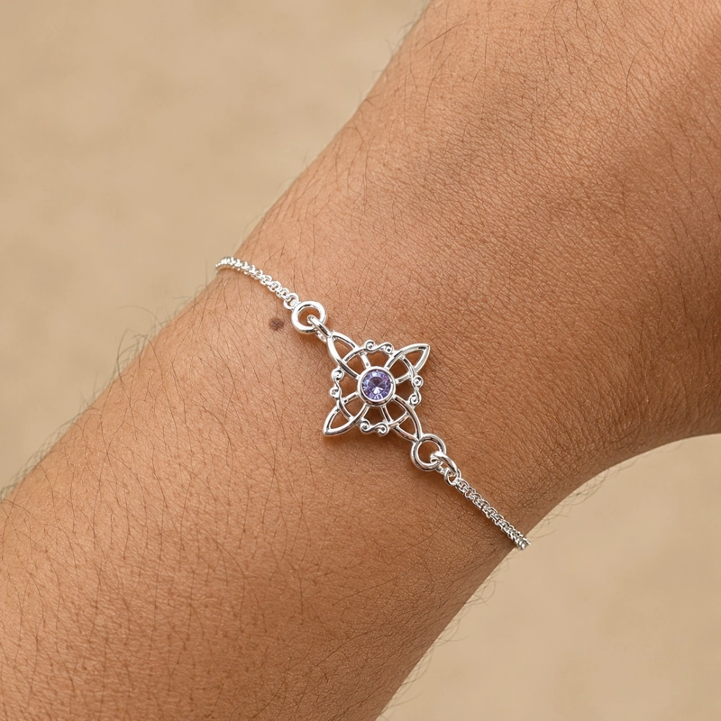 PULSERA NUDO DE BRUJA CIRCON MORADO PLATA 925 - 2