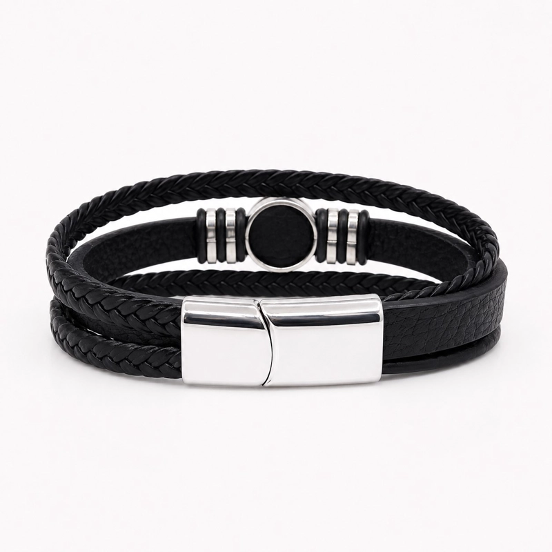 PULSERA CUERO HOMBRE BRUJULA VIKINGA NORDICO ACERO INOXIDABLE - 3