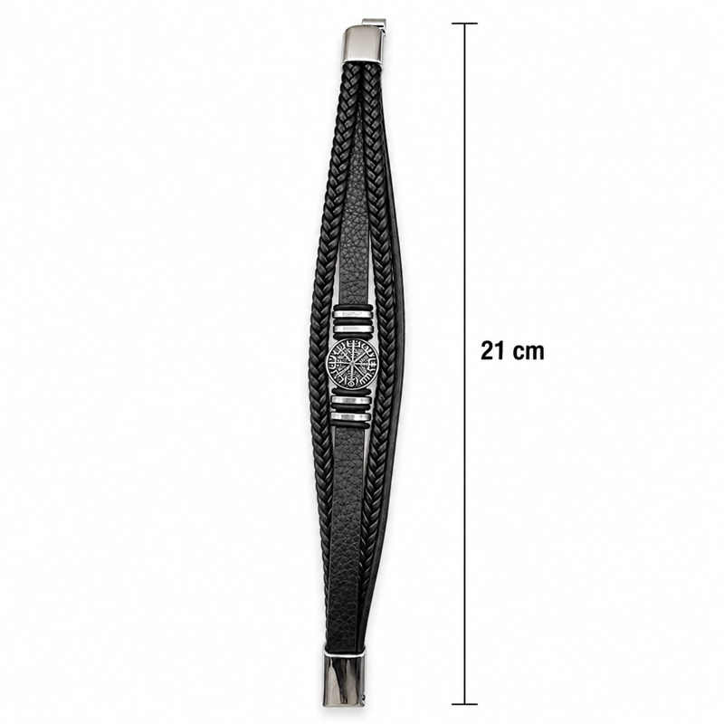 PULSERA CUERO HOMBRE BRUJULA VIKINGA NORDICO ACERO INOXIDABLE - 4