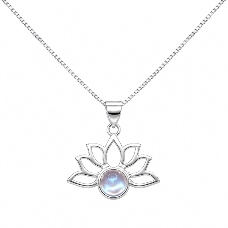 COLLAR FLOR DE LOTO CON PIEDRA LUNA PLATA LEY 925 - 1
