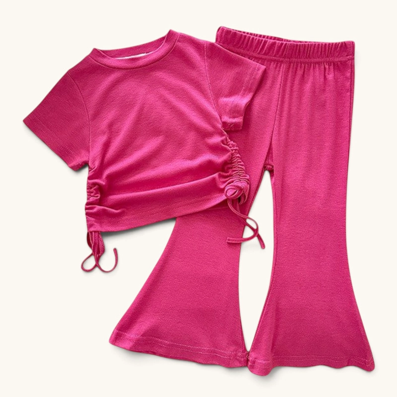 CONJUNTO DE POLERA + PANTALON DE PATA ANCHA PARA NIÑAS PRIMAVERA VERANO - 1