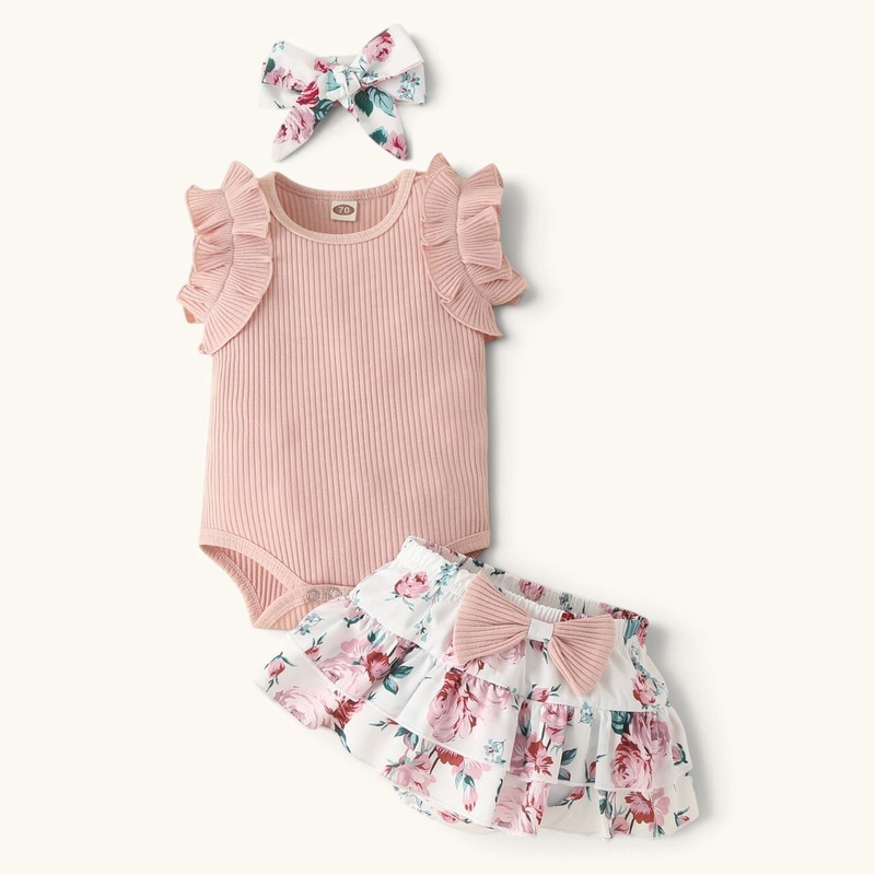 CONJUNTO DE BODY MANGA CORTA + CALZON Y DIADEMA PARA NIÑAS PRIMAVERA VERANO - 1